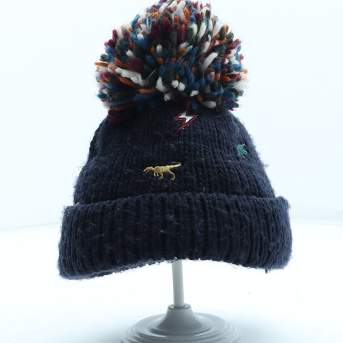 TU Boys Blue Geometric Acrylic Bobble Hat Size S - Dinosaur Pattern