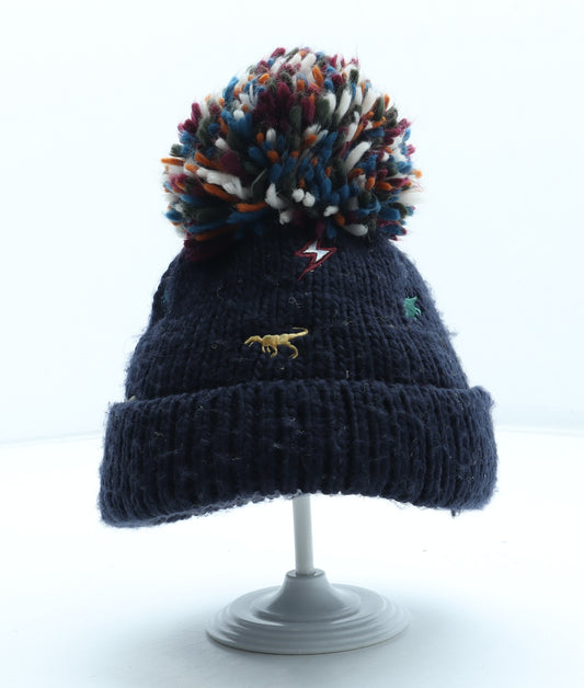 TU Boys Blue Geometric Acrylic Bobble Hat Size S - Dinosaur Pattern