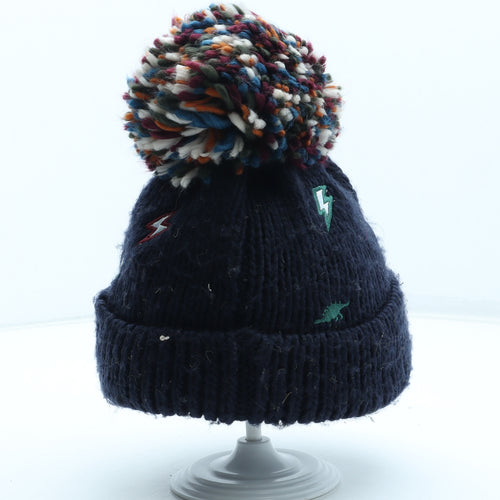 TU Boys Blue Geometric Acrylic Bobble Hat Size S - Dinosaur Pattern
