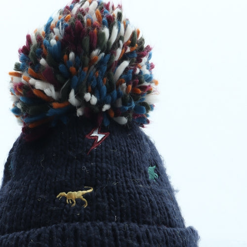 TU Boys Blue Geometric Acrylic Bobble Hat Size S - Dinosaur Pattern