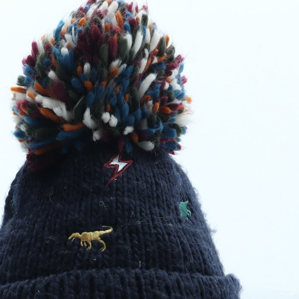 TU Boys Blue Geometric Acrylic Bobble Hat Size S - Dinosaur Pattern