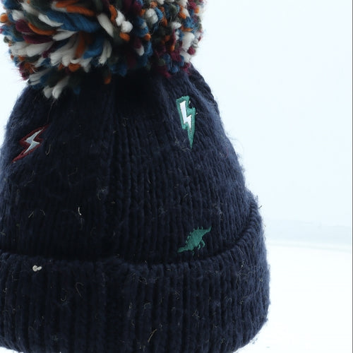 TU Boys Blue Geometric Acrylic Bobble Hat Size S - Dinosaur Pattern