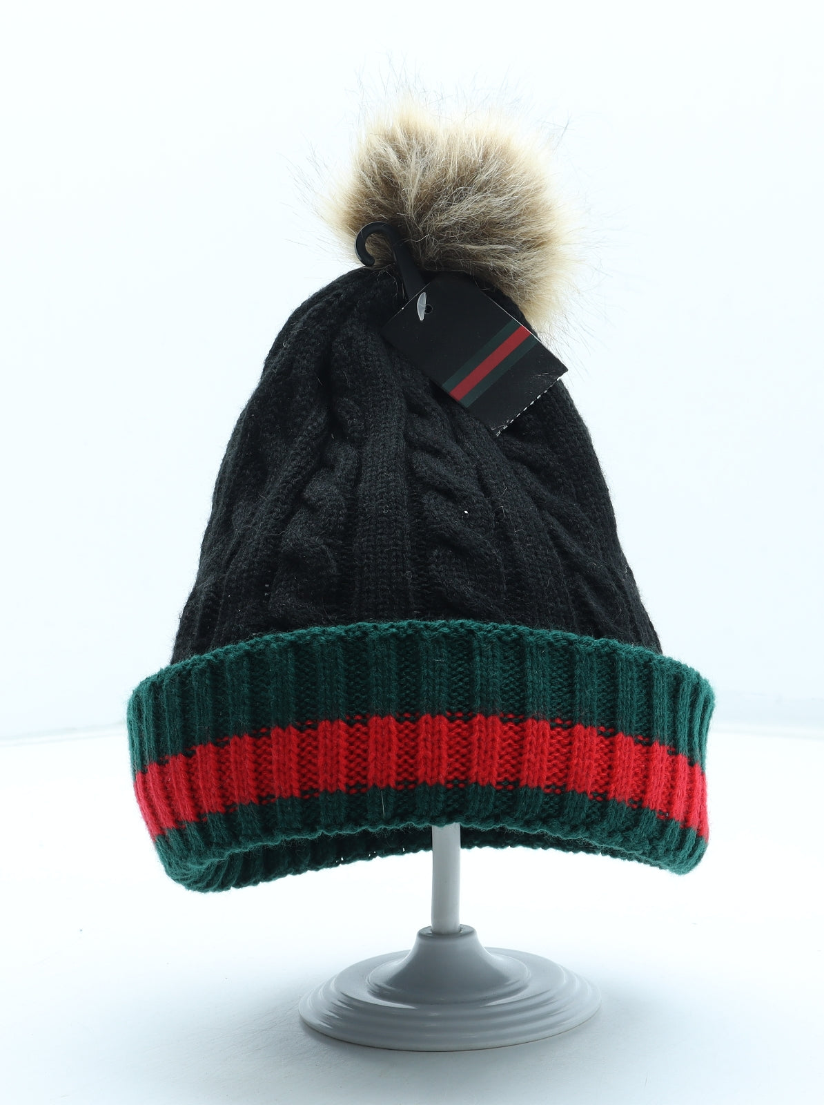 Accessories Womens Black Colourblock Acrylic Bobble Hat One Size