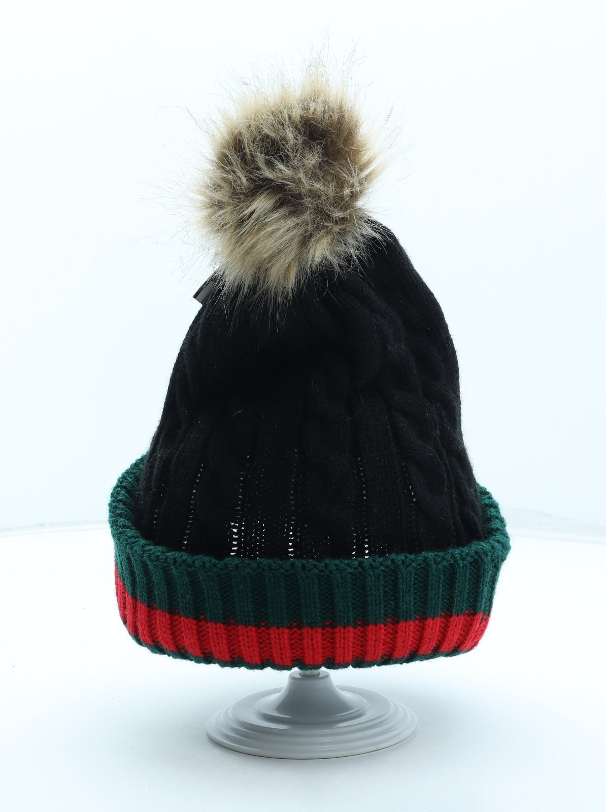 Accessories Womens Black Colourblock Acrylic Bobble Hat One Size