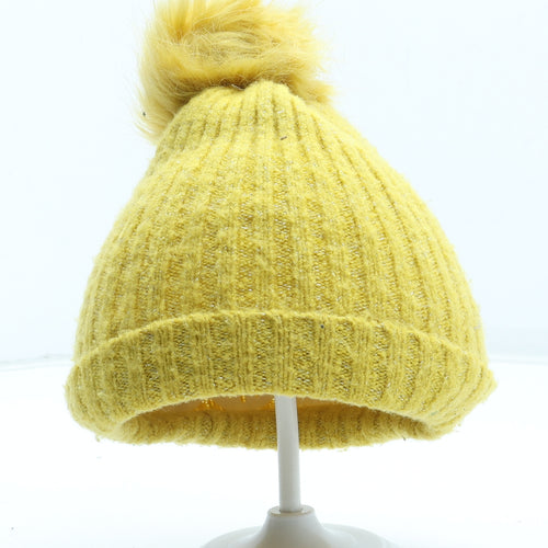 F&F Girls Yellow Acrylic Bobble Hat One Size