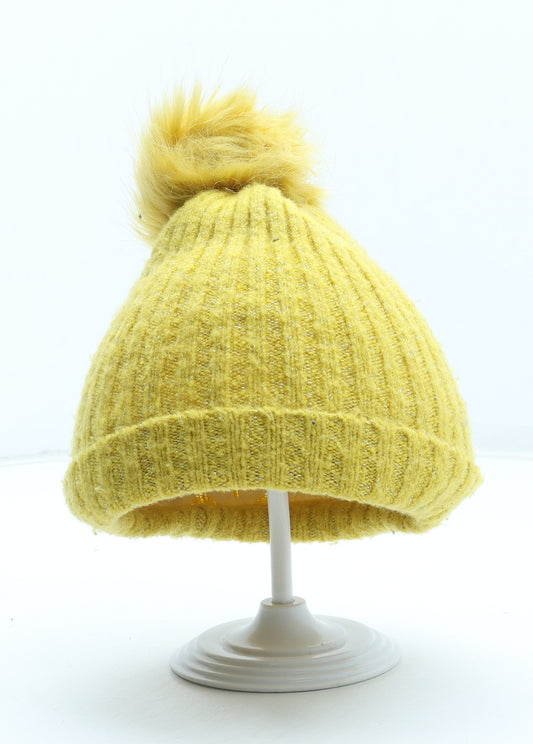 F&F Girls Yellow Acrylic Bobble Hat One Size
