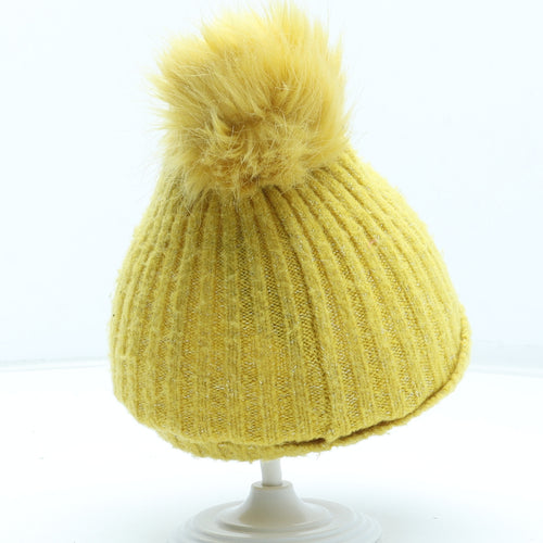 F&F Girls Yellow Acrylic Bobble Hat One Size