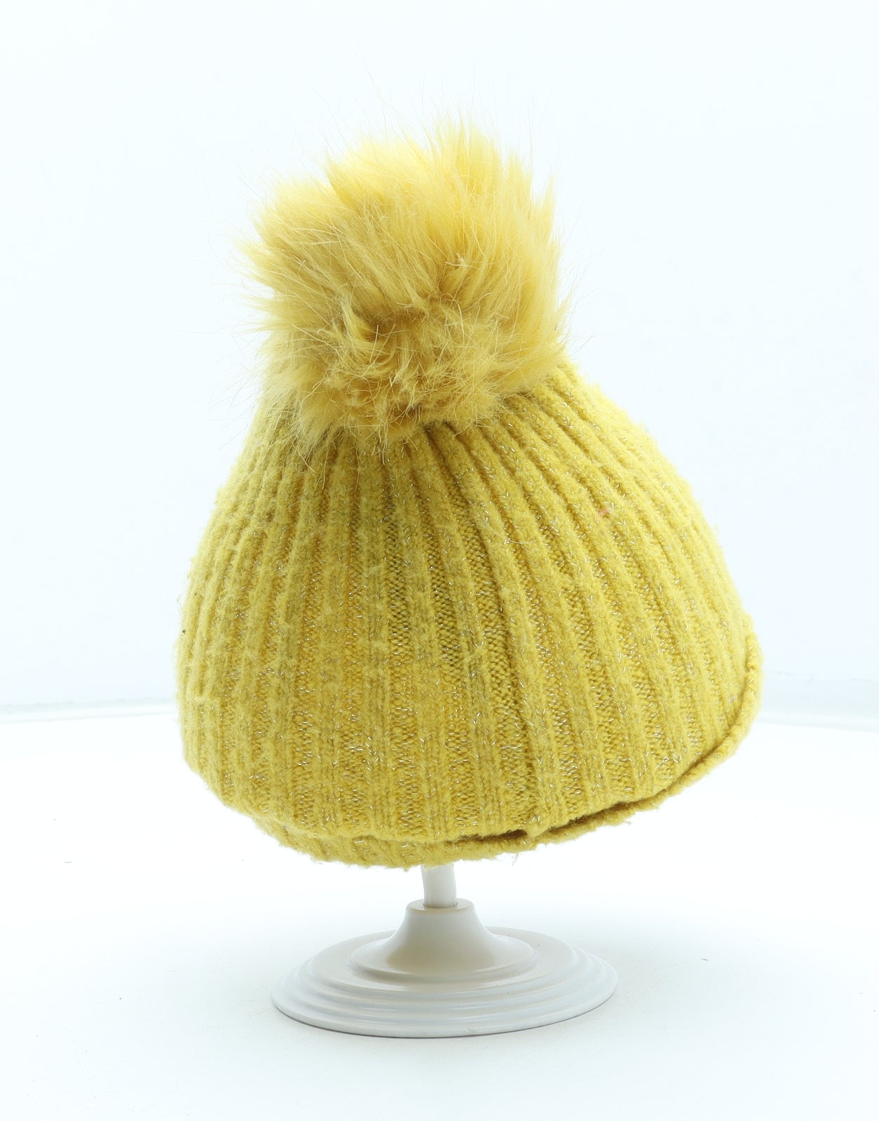 F&F Girls Yellow Acrylic Bobble Hat One Size