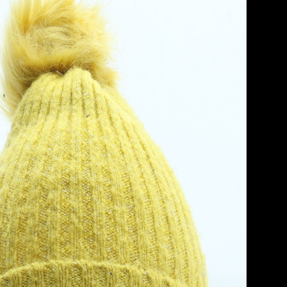 F&F Girls Yellow Acrylic Bobble Hat One Size