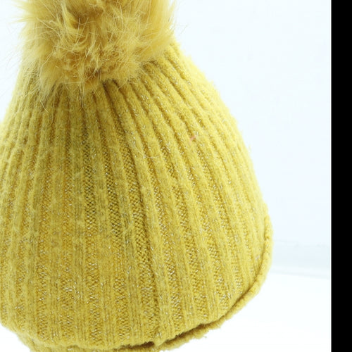 F&F Girls Yellow Acrylic Bobble Hat One Size