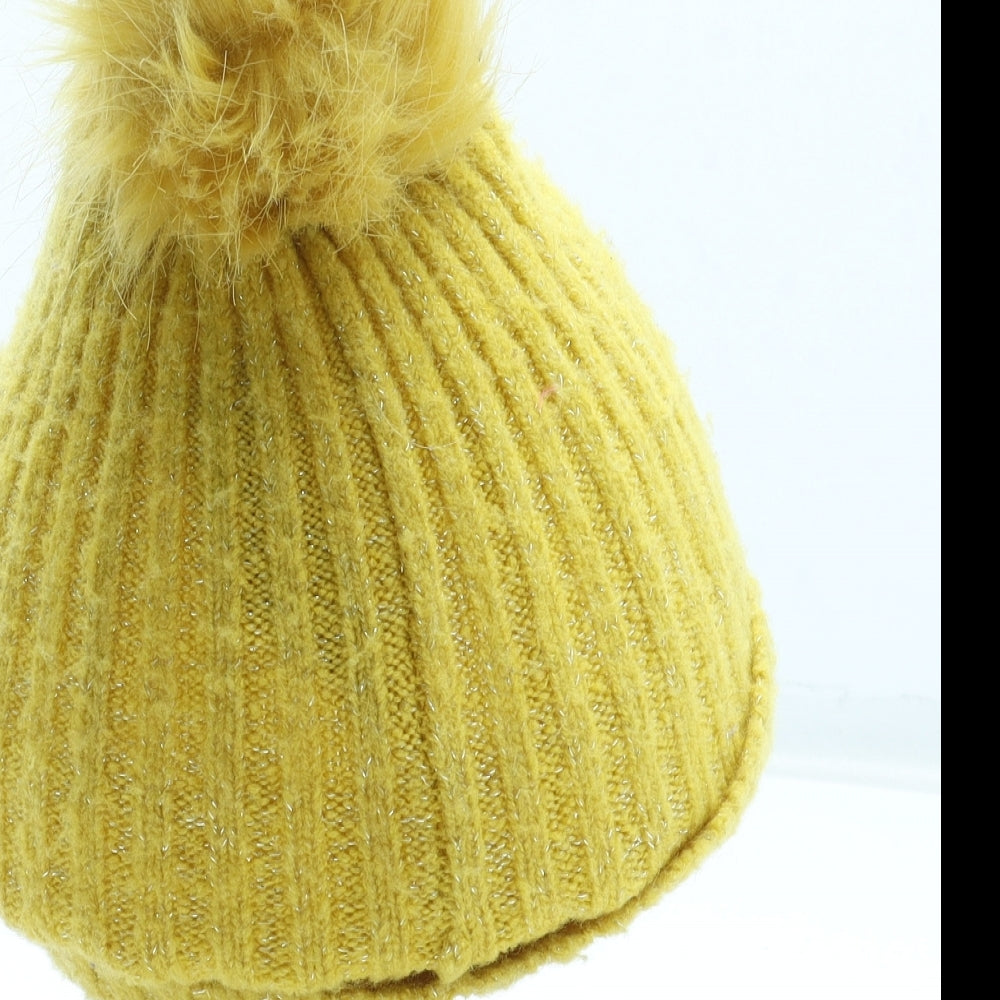 F&F Girls Yellow Acrylic Bobble Hat One Size