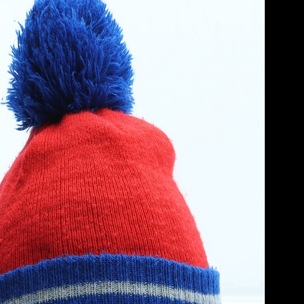Preworn Boys Red Colourblock Acrylic Bobble Hat One Size