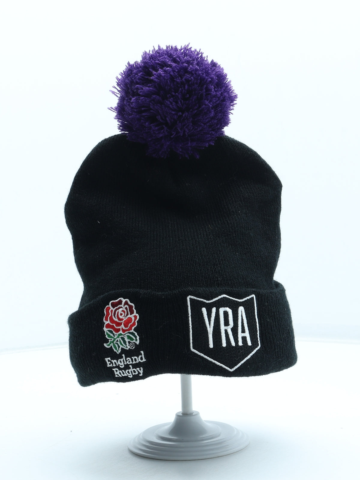 YRA Mens Black Acrylic Winter Hat One Size - England Rugby