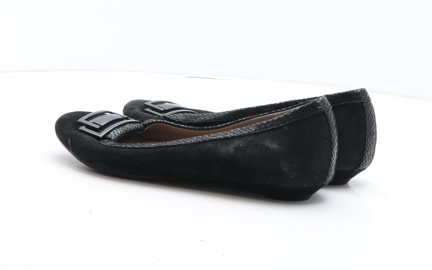 FootGlove Womens Black Geometric Leather Slip On Flat UK