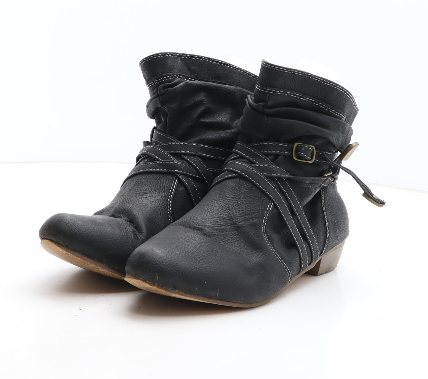 Preworn Womens Black Synthetic Bootie Boot UK