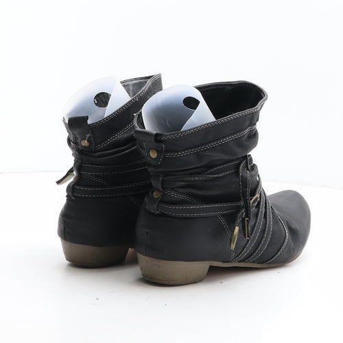 Preworn Womens Black Synthetic Bootie Boot UK