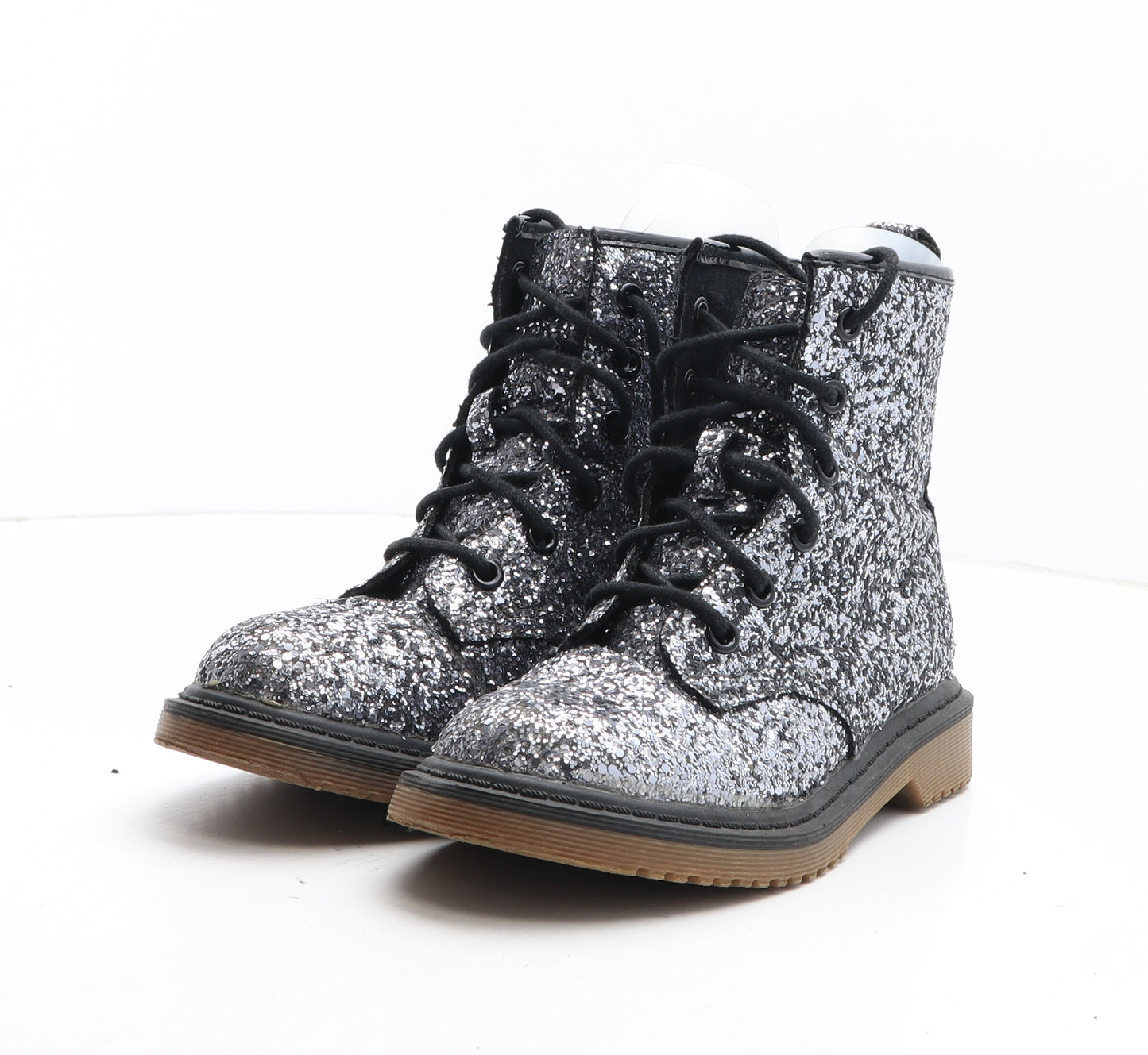 Primark Womens Silver Synthetic Combat Boot UK