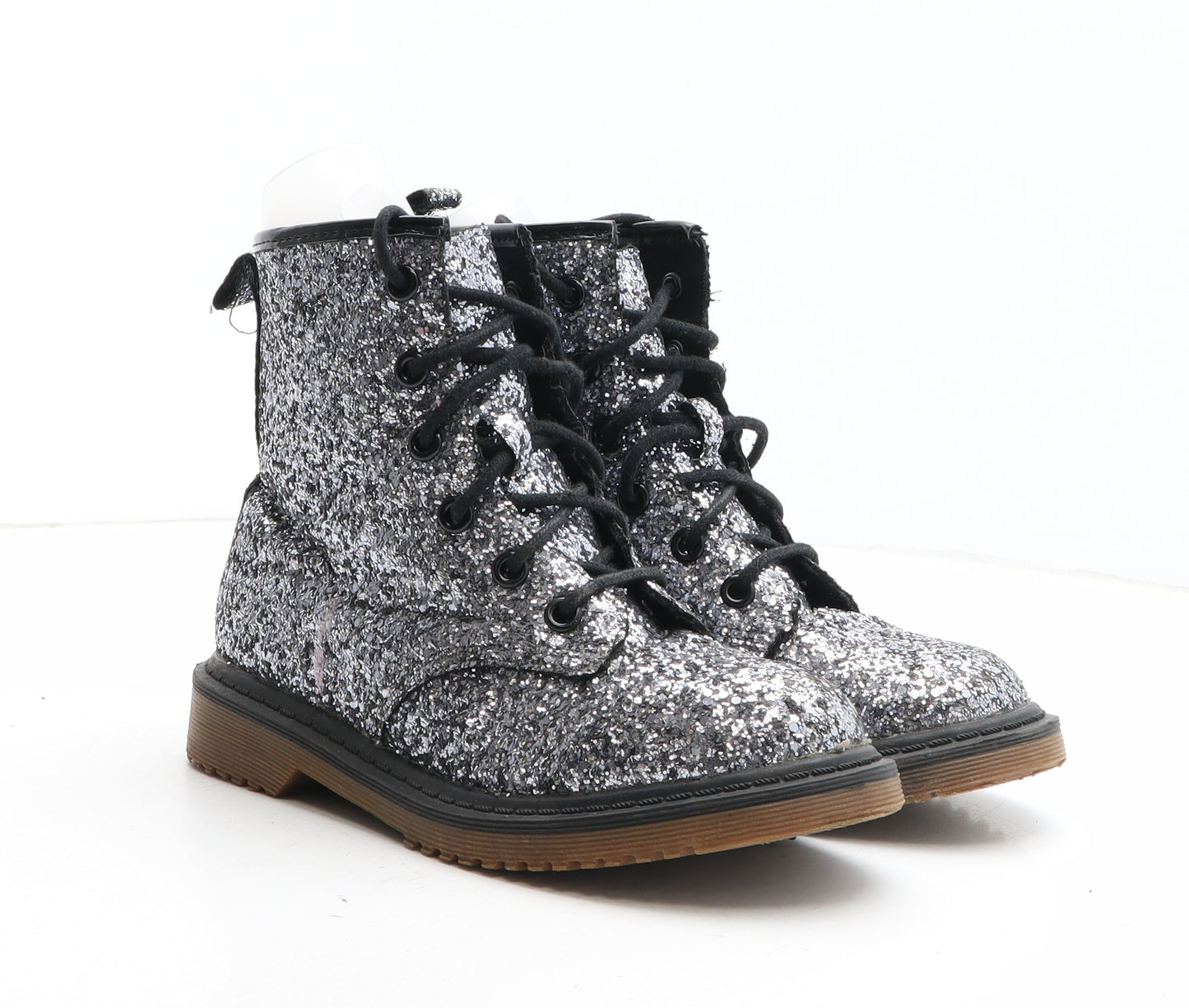 Primark Womens Silver Synthetic Combat Boot UK