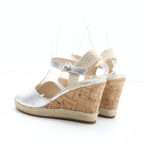 Bata Womens Silver Leather Espadrille Heel UK - UK Size Estimated 3