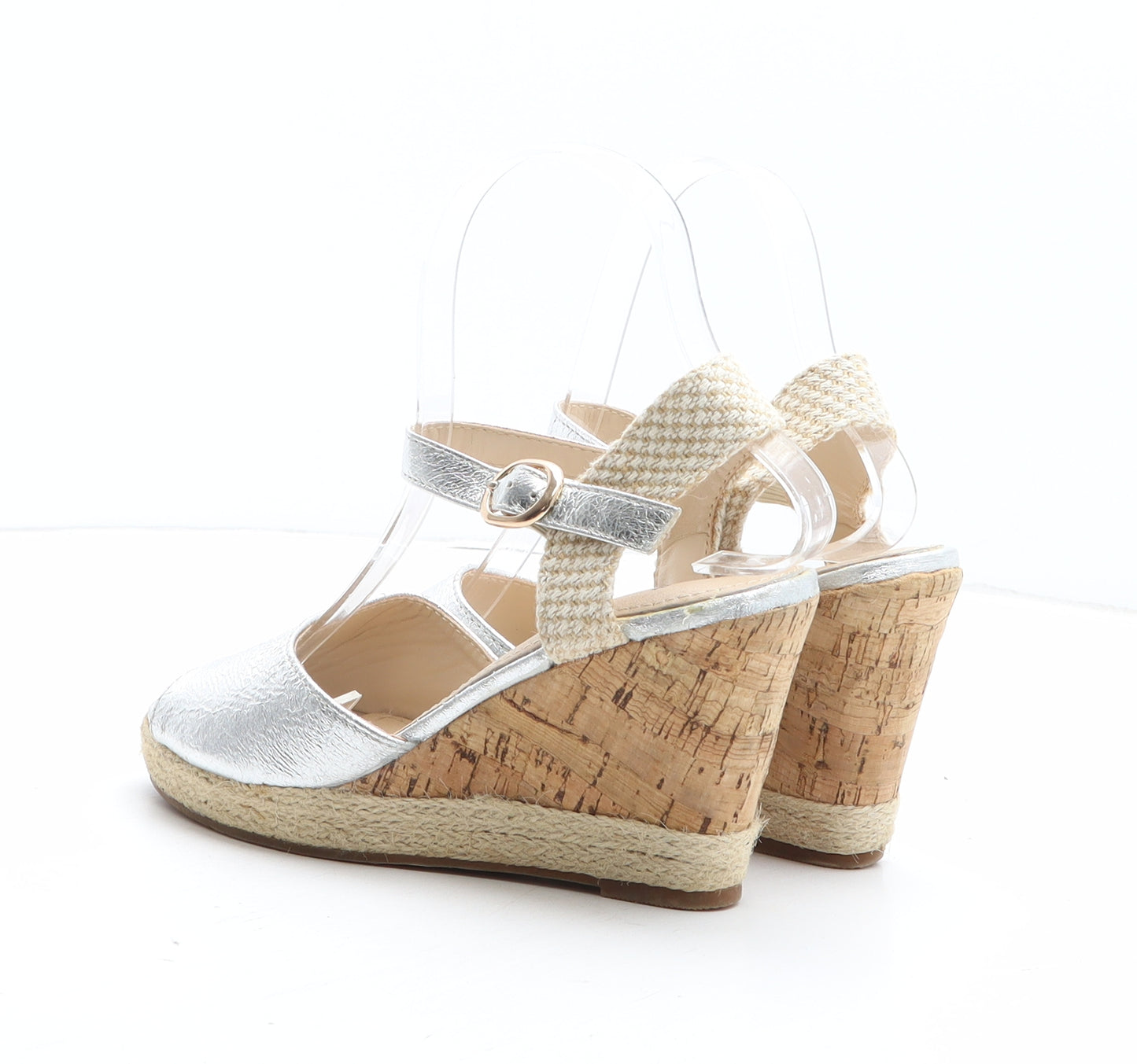 Bata Womens Silver Leather Espadrille Heel UK - UK Size Estimated 3