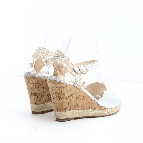 Bata Womens Silver Leather Espadrille Heel UK - UK Size Estimated 3