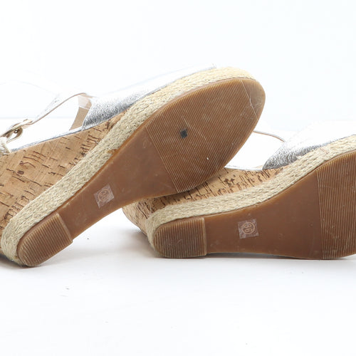 Bata Womens Silver Leather Espadrille Heel UK - UK Size Estimated 3