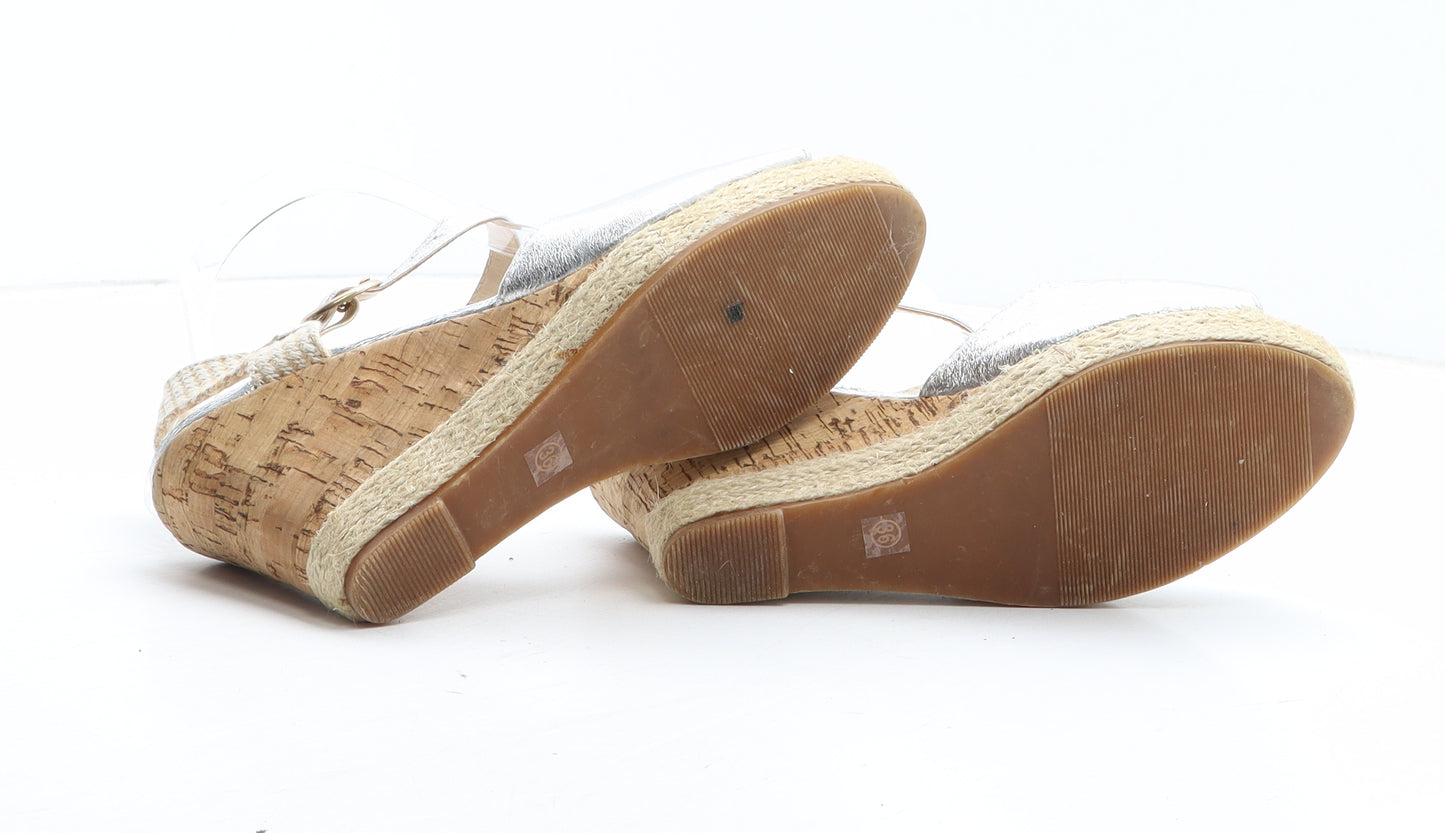 Bata Womens Silver Leather Espadrille Heel UK - UK Size Estimated 3