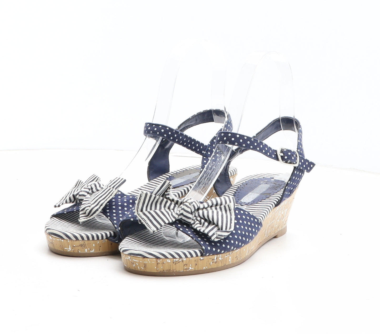 Preworn Womens Blue Polka Dot Synthetic Espadrille Heel UK