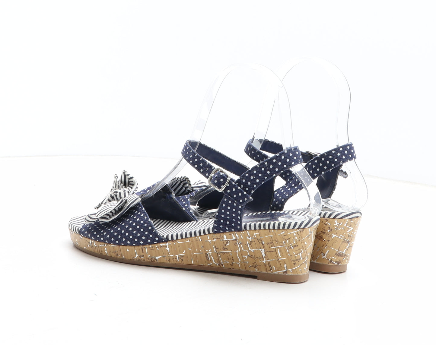 Preworn Womens Blue Polka Dot Synthetic Espadrille Heel UK