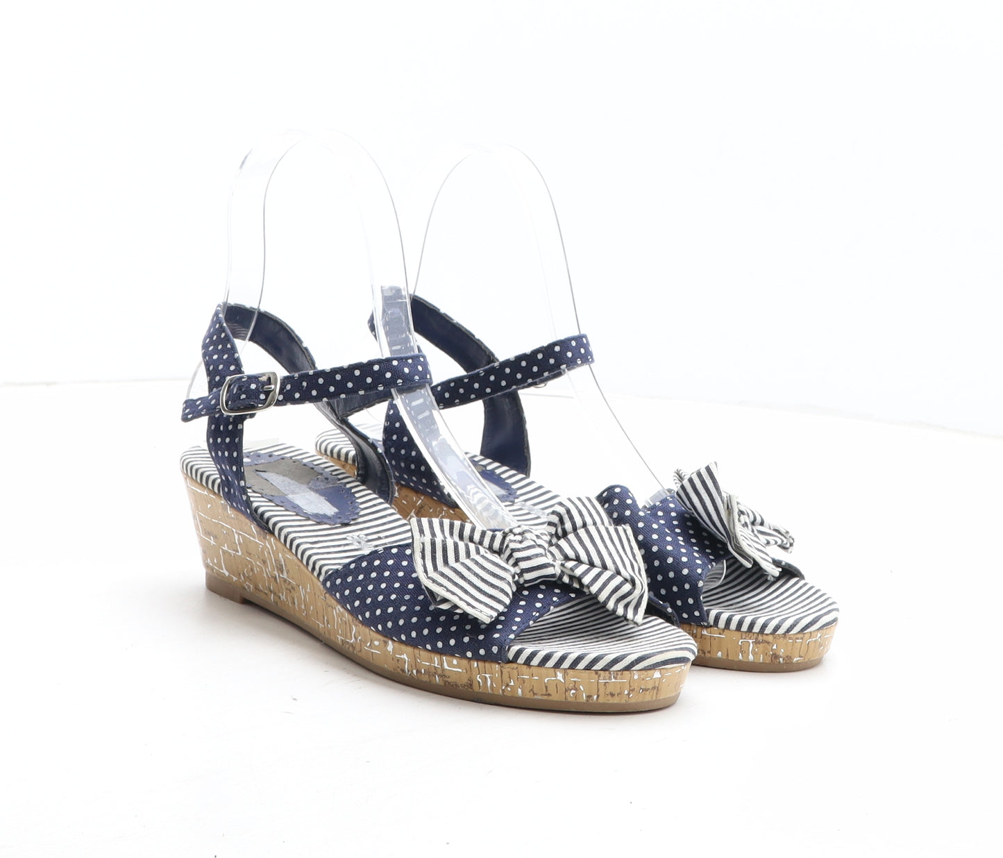 Preworn Womens Blue Polka Dot Synthetic Espadrille Heel UK