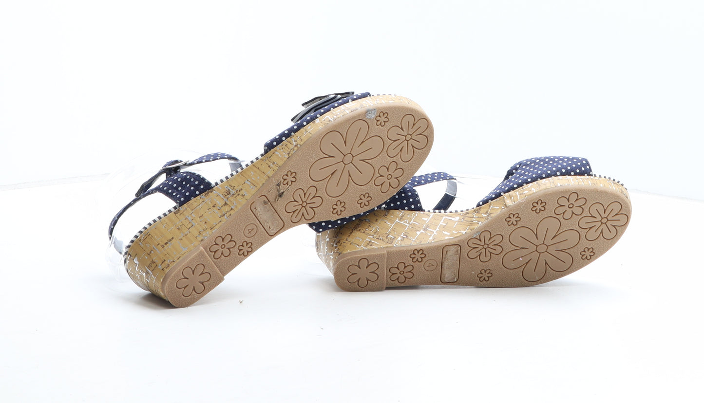 Preworn Womens Blue Polka Dot Synthetic Espadrille Heel UK