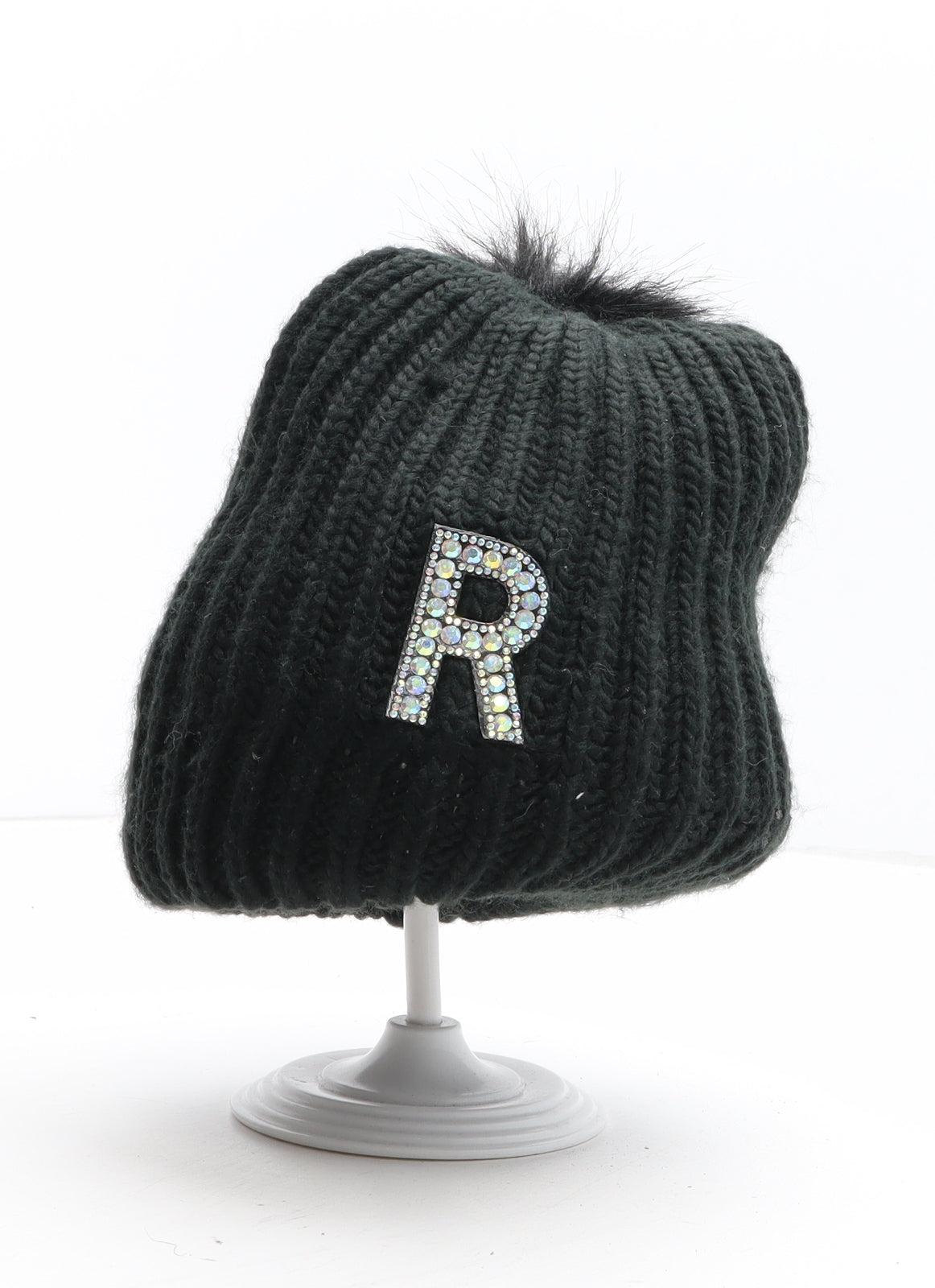 Preworn Womens Black Acrylic Bobble Hat One Size - R Initial