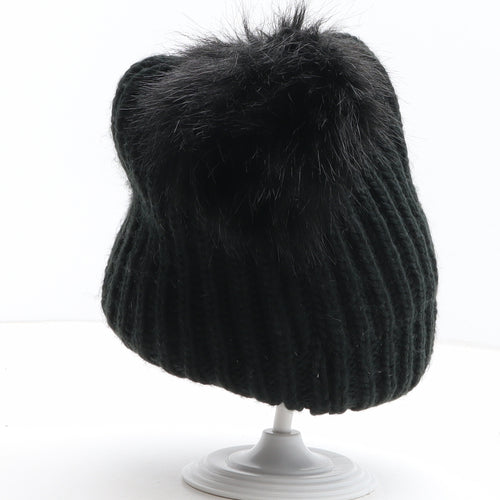 Preworn Womens Black Acrylic Bobble Hat One Size - R Initial