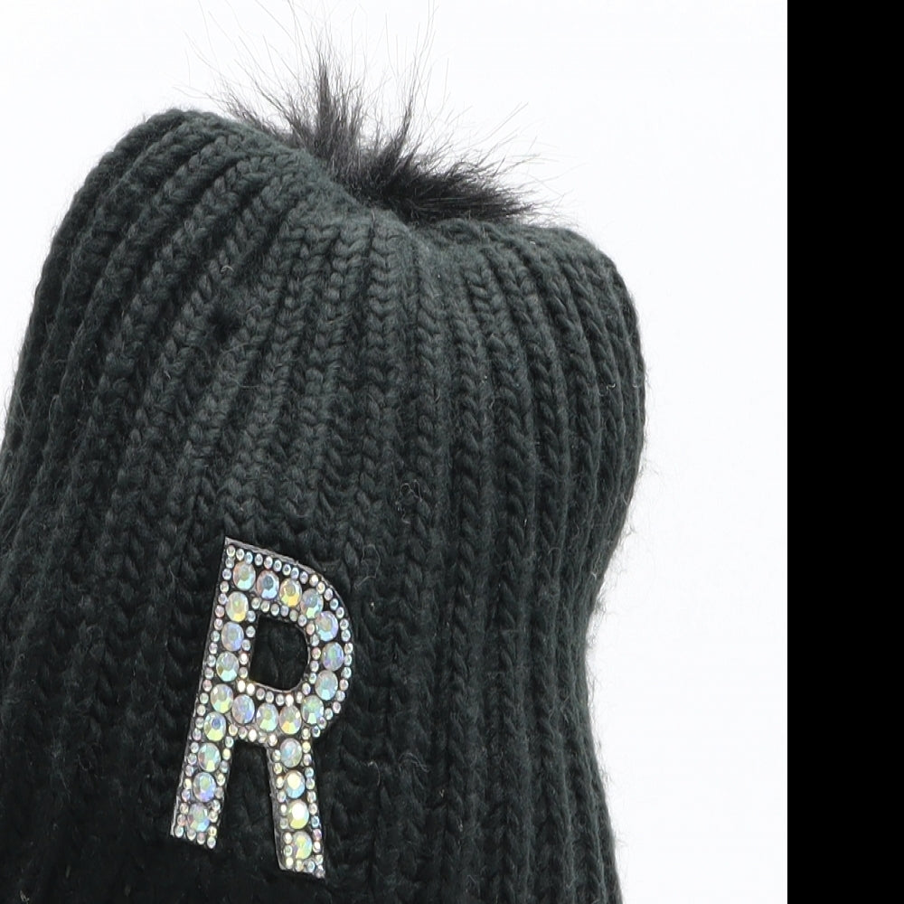 Preworn Womens Black Acrylic Bobble Hat One Size - R Initial