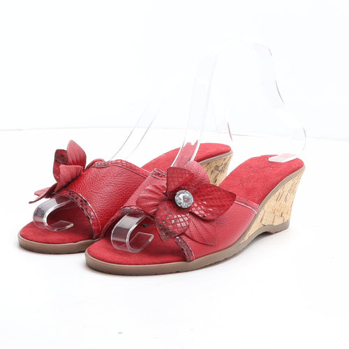 Preworn Womens Red Synthetic Mule Heel UK - Flower Detail