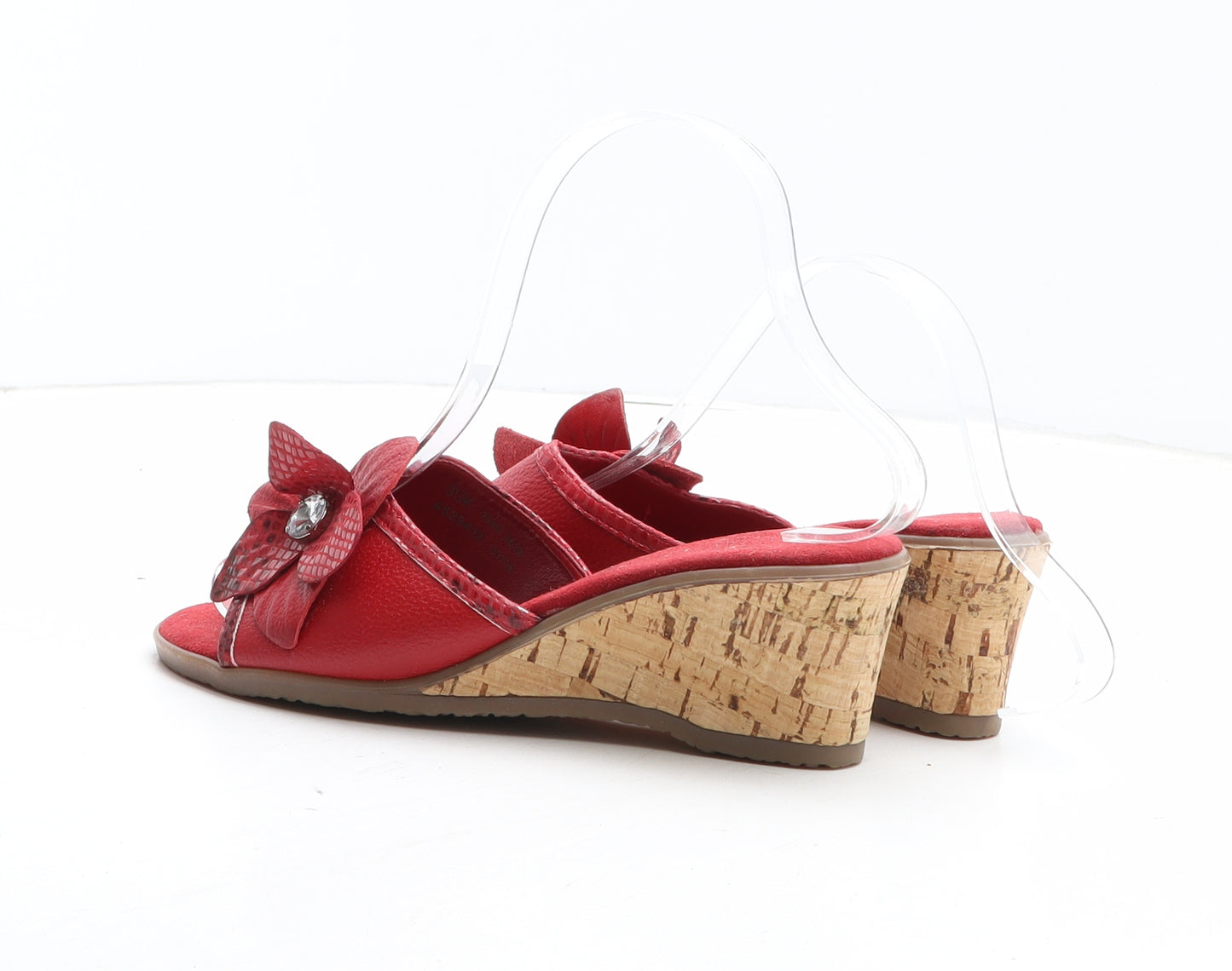 Preworn Womens Red Synthetic Mule Heel UK - Flower Detail