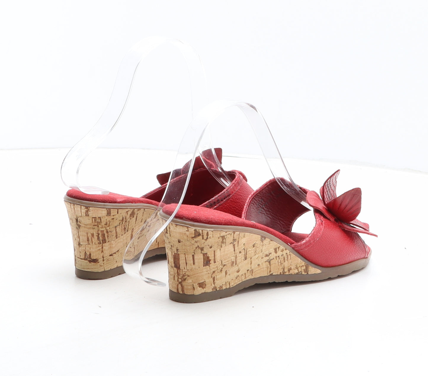 Preworn Womens Red Synthetic Mule Heel UK - Flower Detail