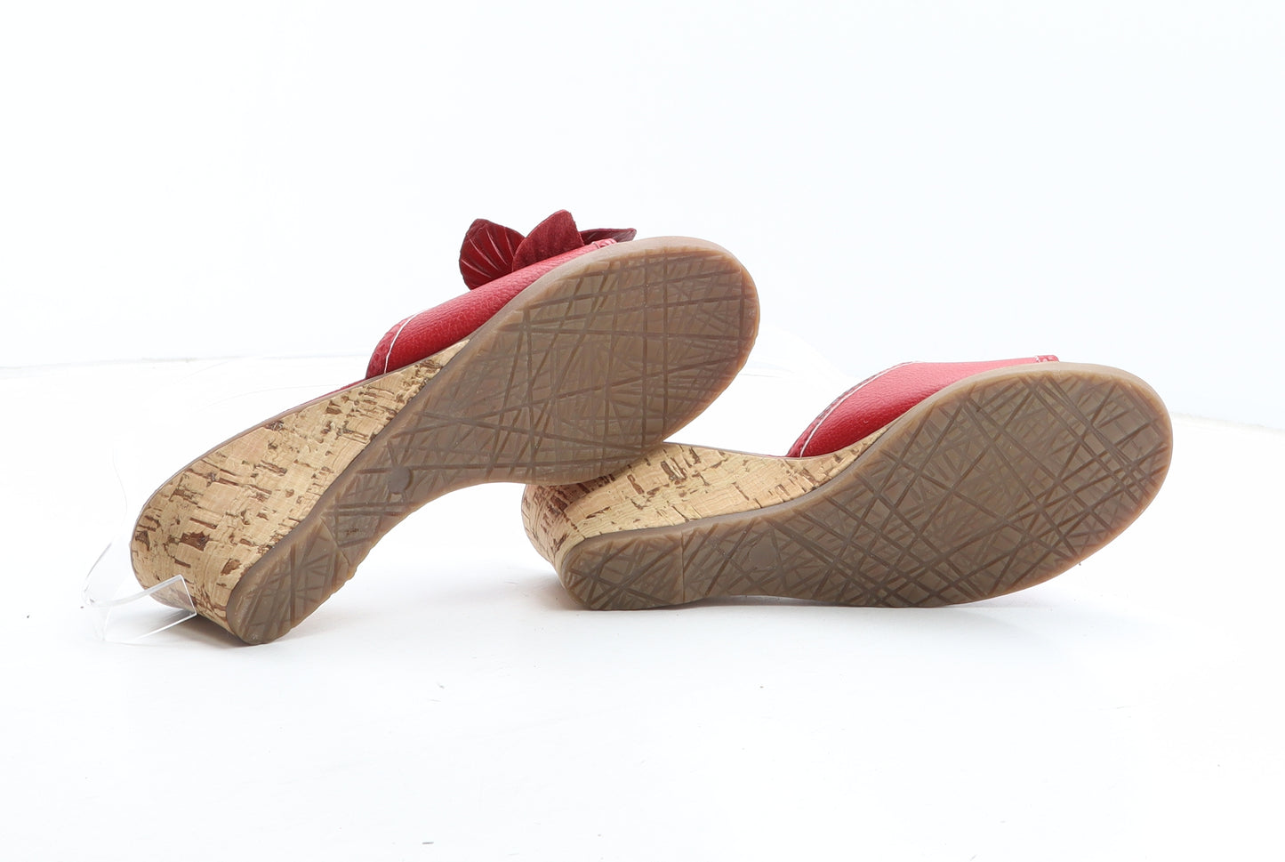 Preworn Womens Red Synthetic Mule Heel UK - Flower Detail