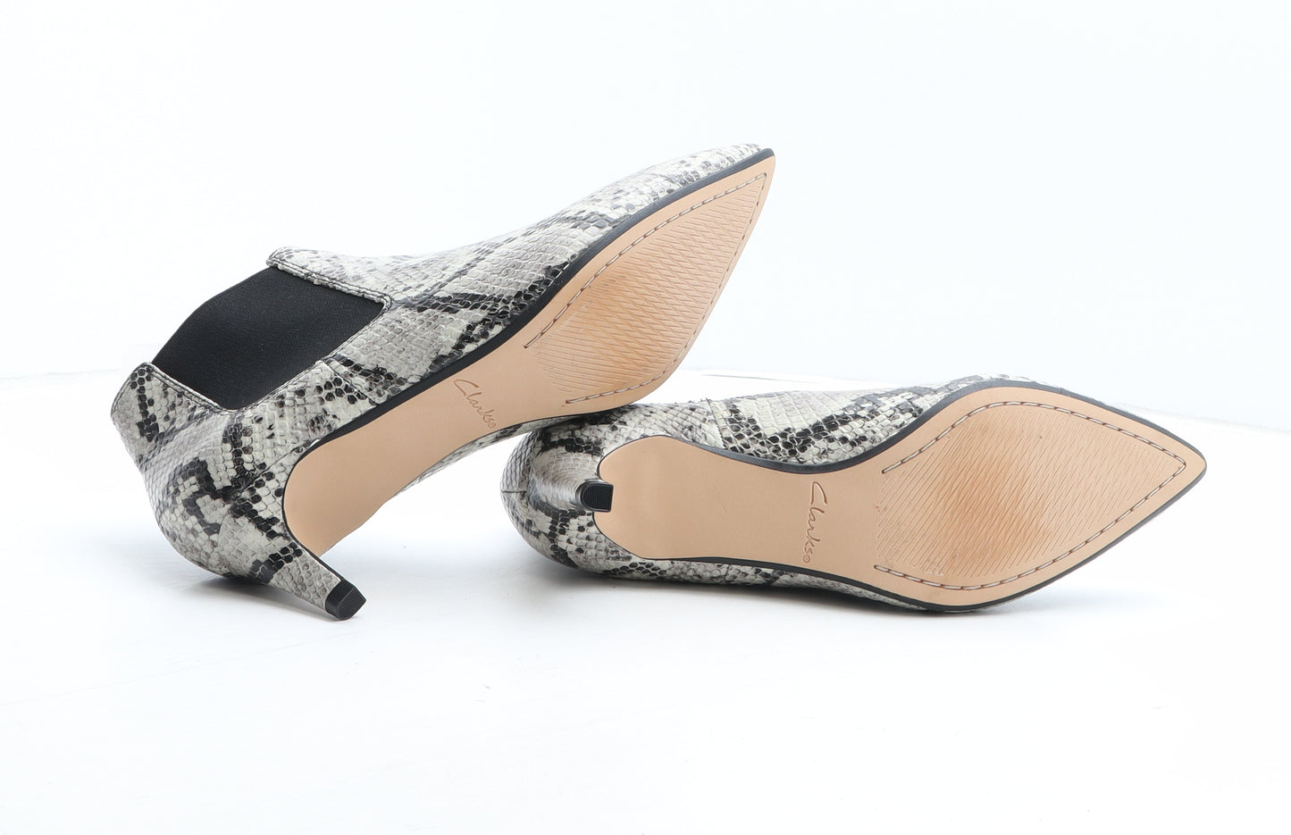 Clarks Womens Grey Animal Print Leather Chelsea Boot UK - Snakeskin Pattern