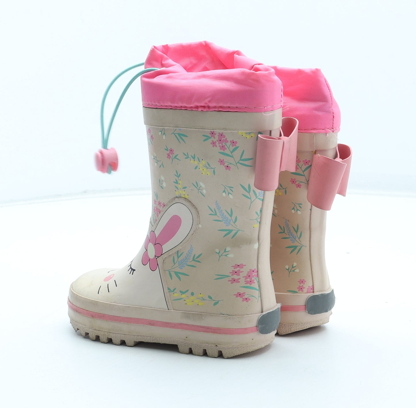 Preworn Girls Multicoloured Floral Rubber Wellies Boot UK 6.5 24 - Rabbit Detail