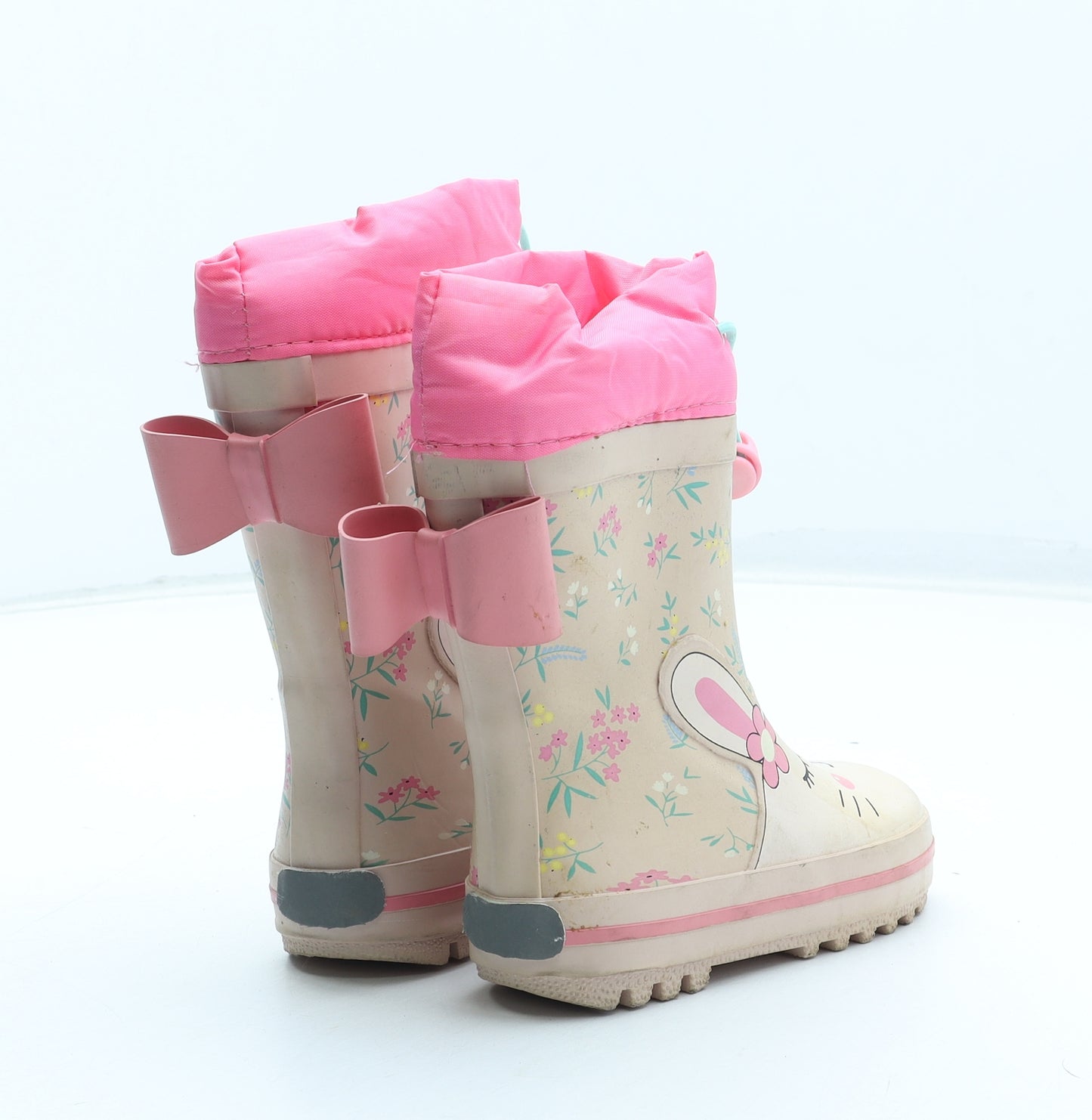 Preworn Girls Multicoloured Floral Rubber Wellies Boot UK 6.5 24 - Rabbit Detail