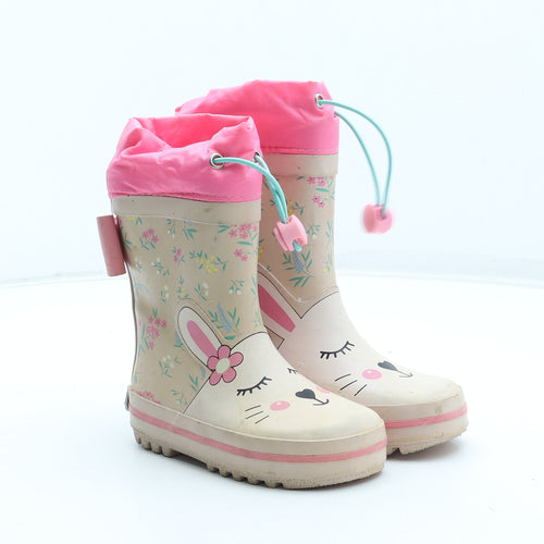 Preworn Girls Multicoloured Floral Rubber Wellies Boot UK 6.5 24 - Rabbit Detail