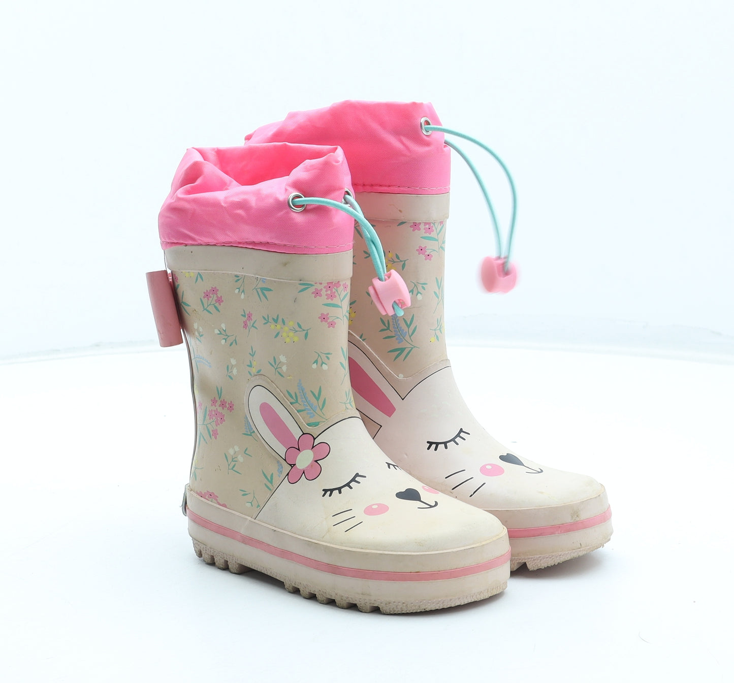 Preworn Girls Multicoloured Floral Rubber Wellies Boot UK 6.5 24 - Rabbit Detail
