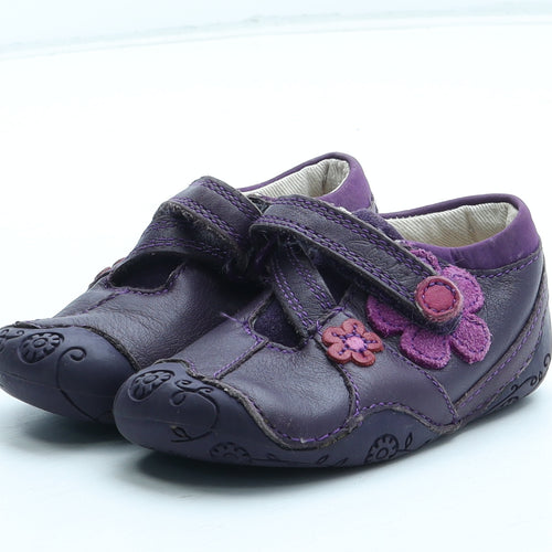 Clarks Girls Purple Floral Leather Slip On Casual UK 3 19