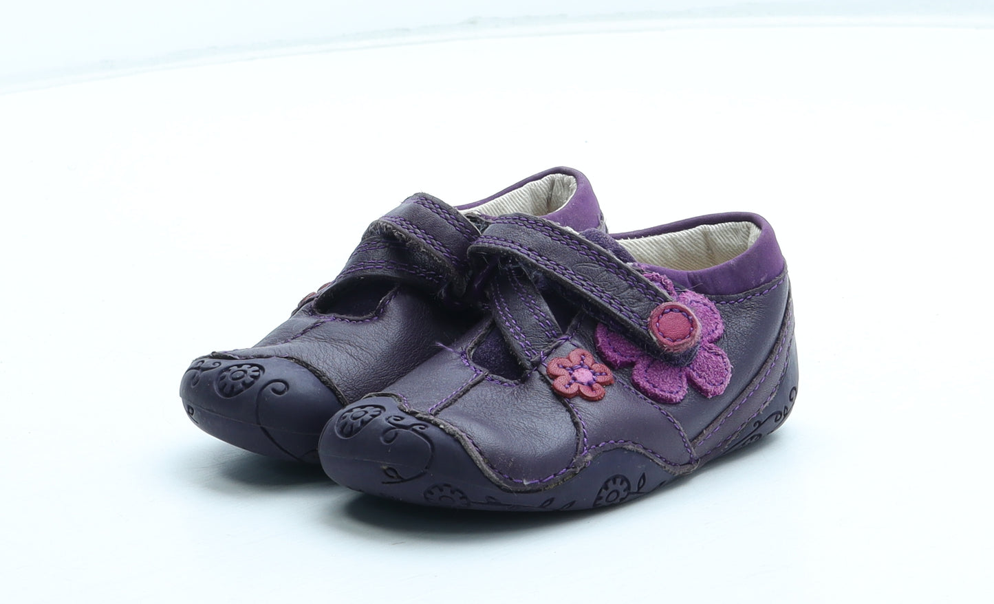Clarks Girls Purple Floral Leather Slip On Casual UK 3 19