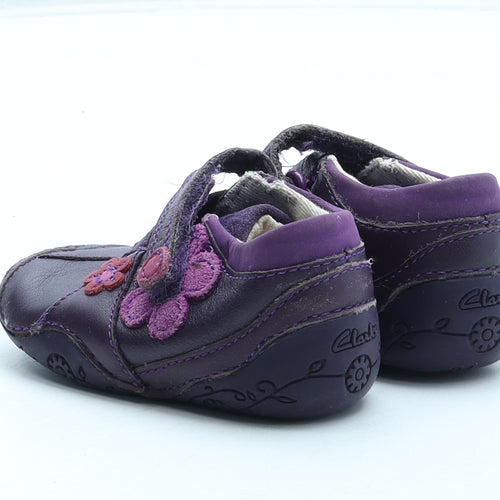 Clarks Girls Purple Floral Leather Slip On Casual UK 3 19