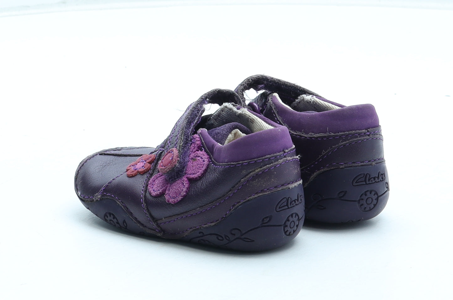 Clarks Girls Purple Floral Leather Slip On Casual UK 3 19