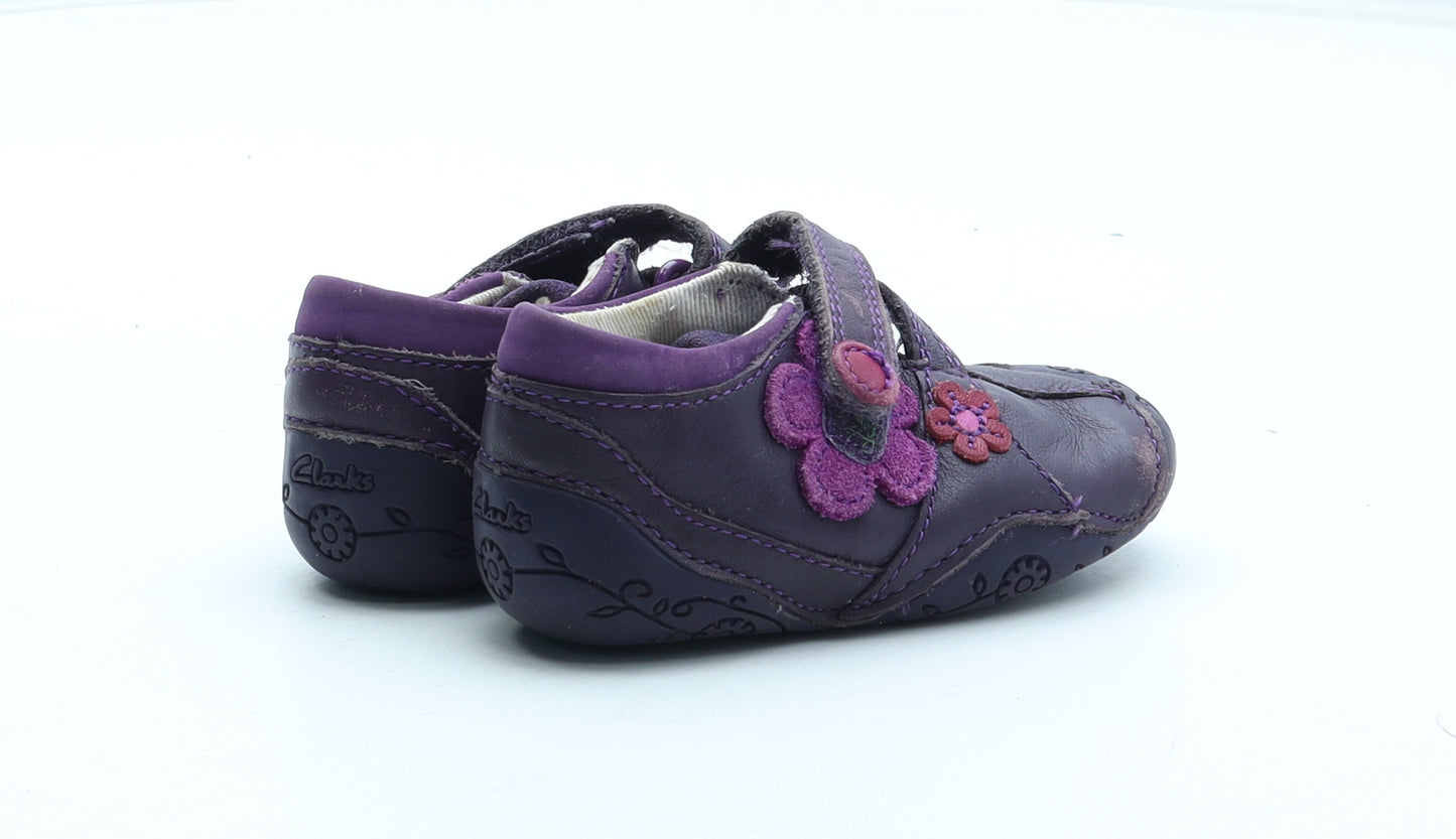 Clarks Girls Purple Floral Leather Slip On Casual UK 3 19