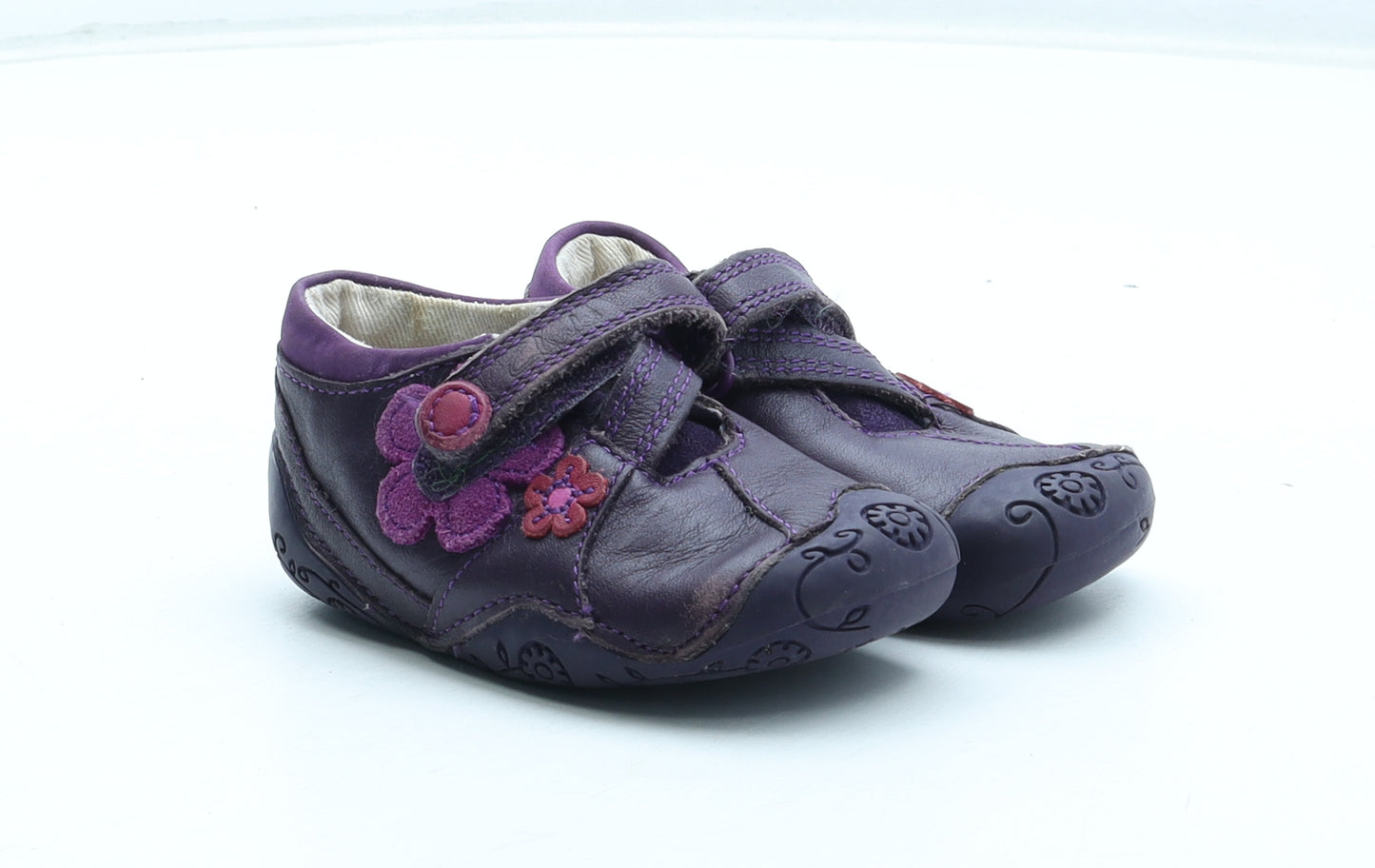 Clarks Girls Purple Floral Leather Slip On Casual UK 3 19