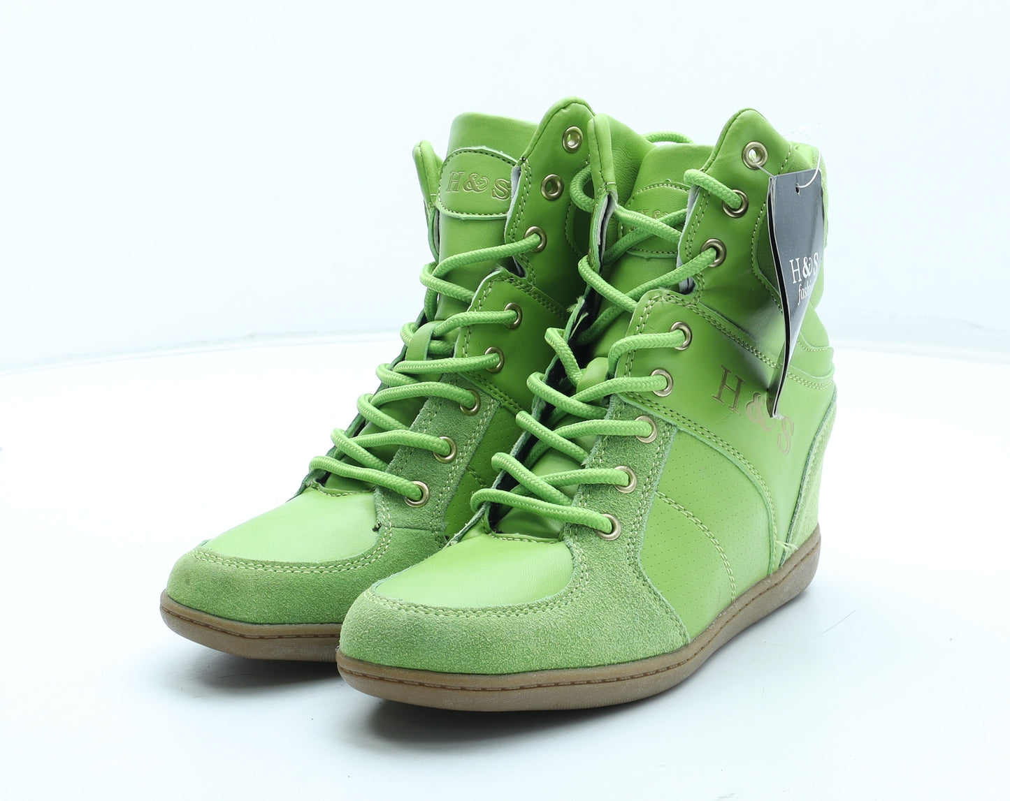 H&S Womens Green Leather Trainer UK - Heeled